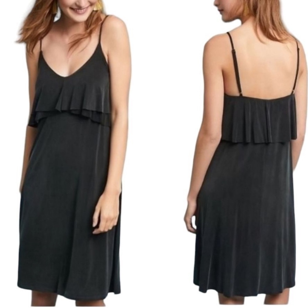 Anthropologie Eri+ Ali black slip dress, pleated bodice